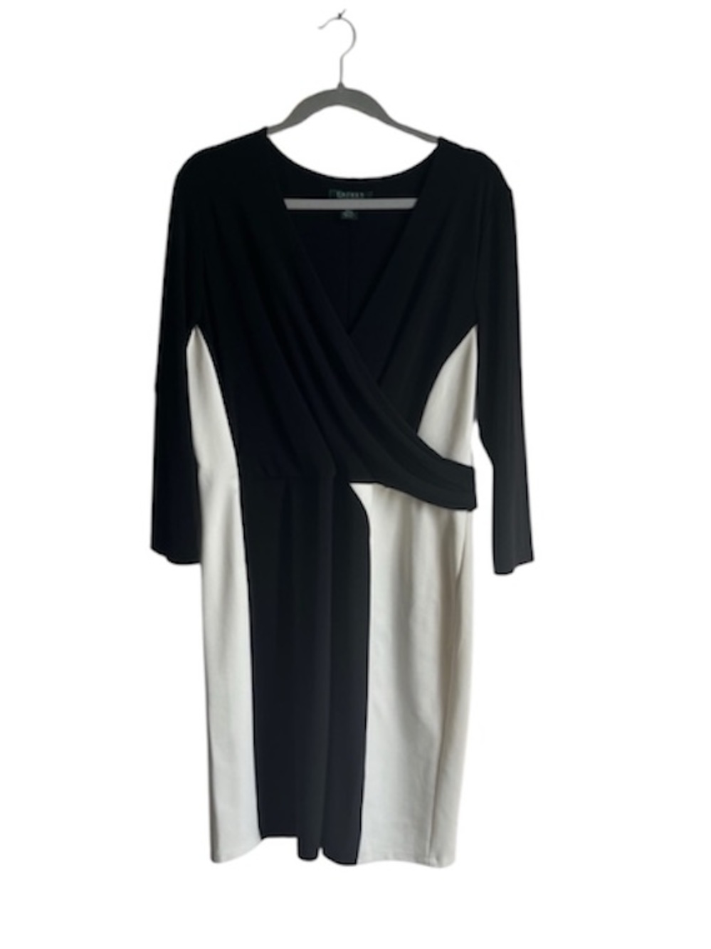 Lauren Ralph Lauren Black White Colorblock Surplice Wrap Dress Size 16 Formal